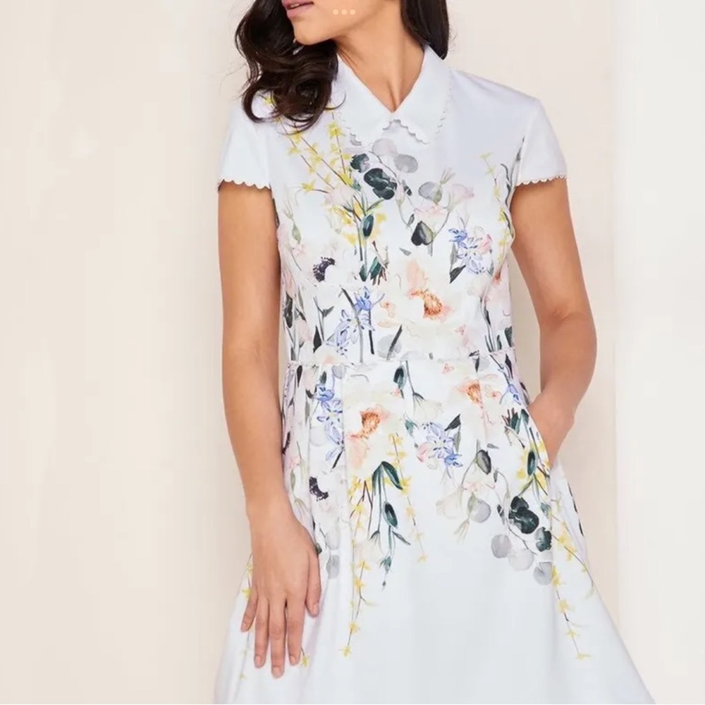 TED BAKER CHARSY FLORAL SCALLOP DETAIL DRESS